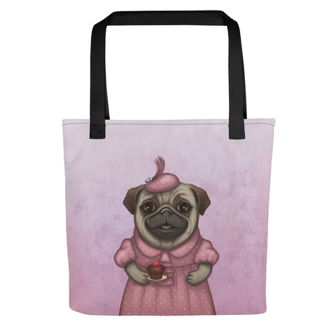 Tote bag "A full stomach makes a happy heart" (Pug)