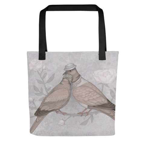 Tote bag "Love sees roses without thorns" (European turtle doves)