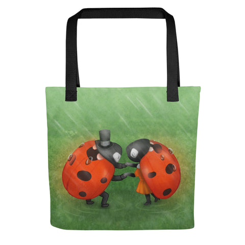 Tote bag "Two lovers in the rain don't need an umbrella" (Ladybugs)