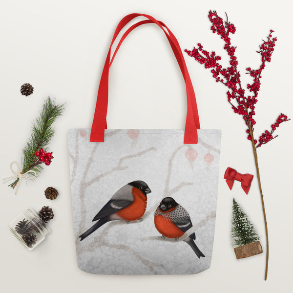 Tote bag "A bush doesn't grow berries in winter" (Eurasian bullfinches)
