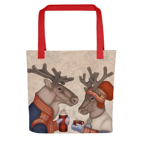 Tote bag "Coffee and love taste best when hot" (Reindeers)