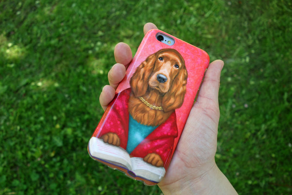 iPhone cover "Reading books removes sorrow from the heart" (Irish Setter)