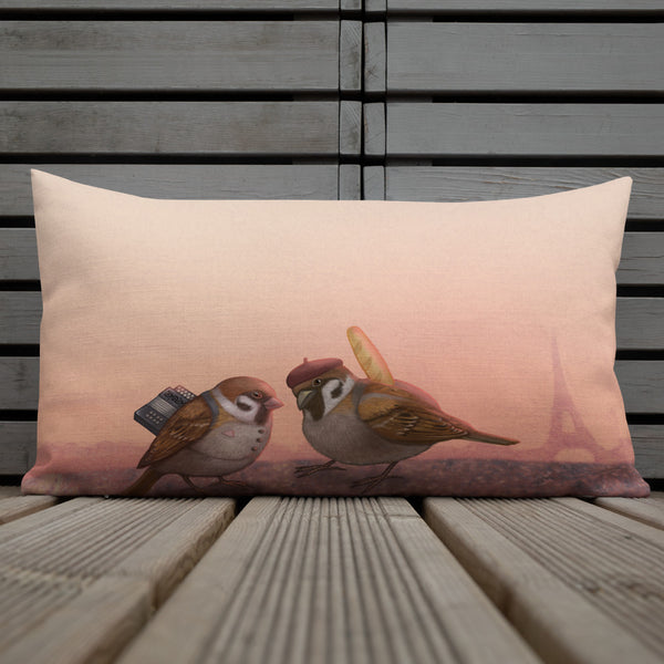 Premium pillow "Paris is owned by the early risers" (Sparrows)