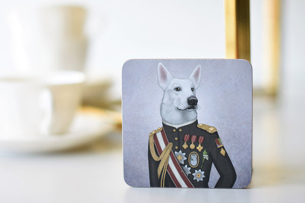 Coaster "A king's face should show grace" (White Swiss Shepherd Dog)