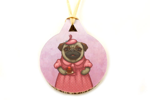 Christmas tree decoration "A full stomach makes a happy heart" (Pug)