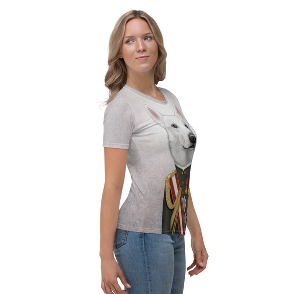 Women's T-shirt "A king's face should show grace" (White Swiss Shepherd Dog)