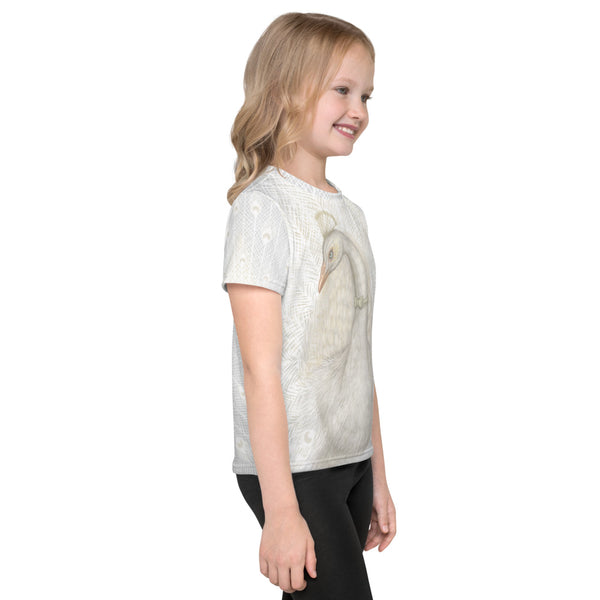 Unisex kids T-shirt "Every bird is proud of its feathers" (White Peacock)