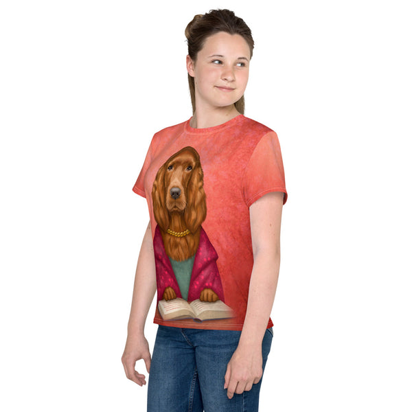 Unisex youth T-shirt "Reading books removes sorrow from the heart" (Irish Setter)