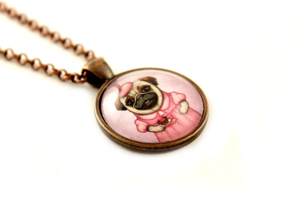 Pendant "A full stomach makes a happy heart" (Pug)