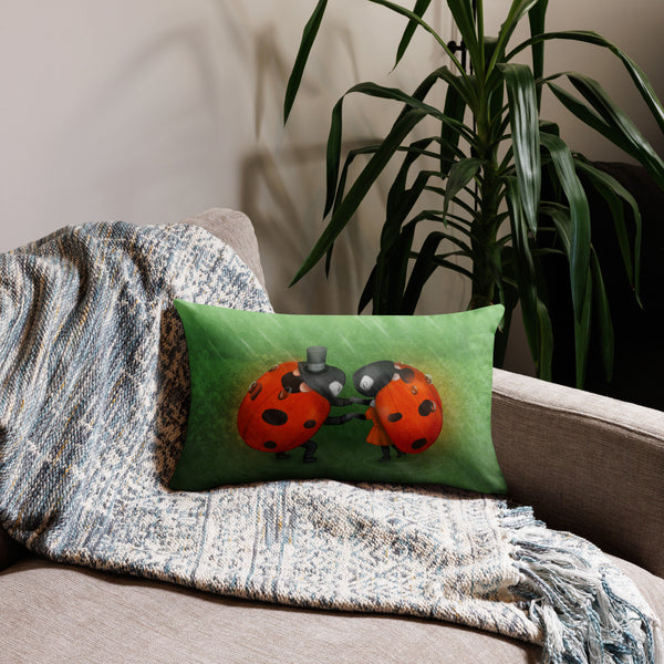 Premium pillow "Two lovers in the rain don't need an umbrella" (Ladybugs)