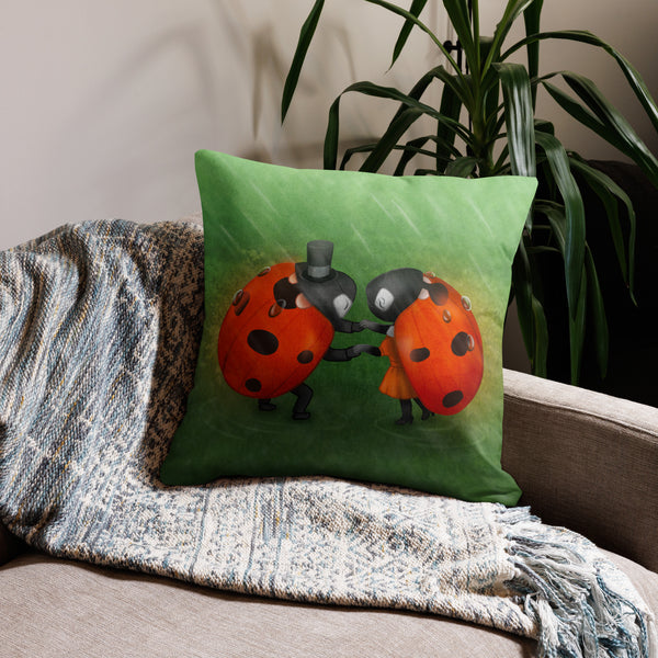 Premium pillow "Two lovers in the rain don't need an umbrella" (Ladybugs)
