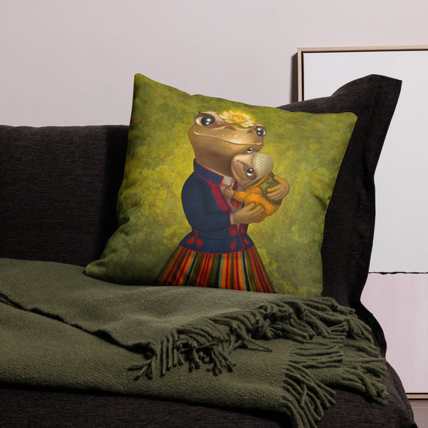 Premium pillow "Child of a frog is a frog" (Frogs)