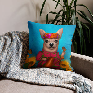 Premium pillow "Friends are flowers in the garden of life" (Chihuahua)