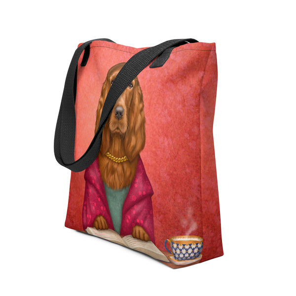 Tote bag "Reading books removes sorrow from the heart" (Irish Setter)