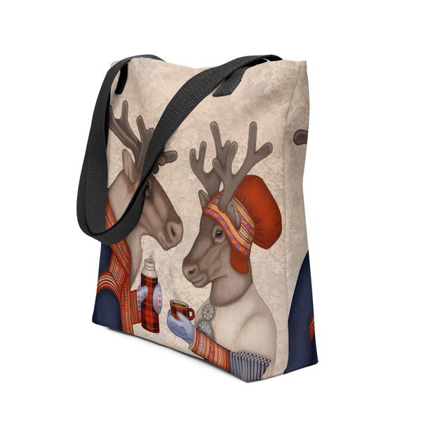 Tote bag "Coffee and love taste best when hot" (Reindeers)