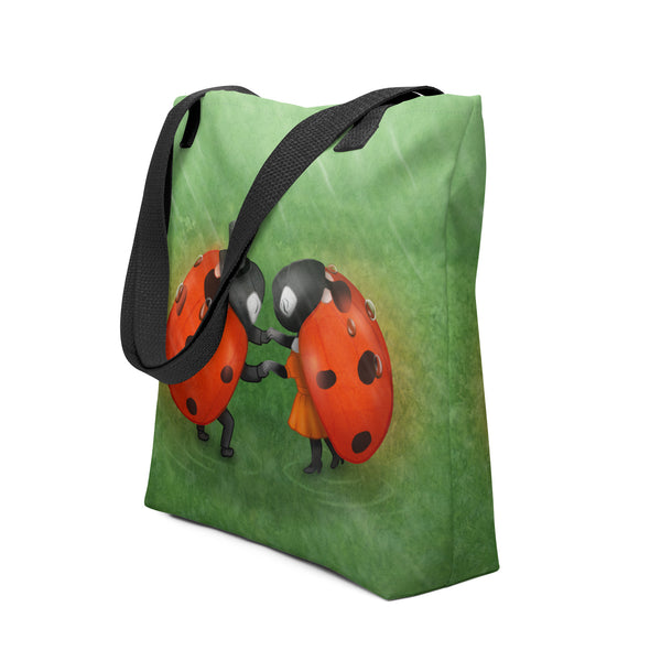 Tote bag "Two lovers in the rain don't need an umbrella" (Ladybugs)