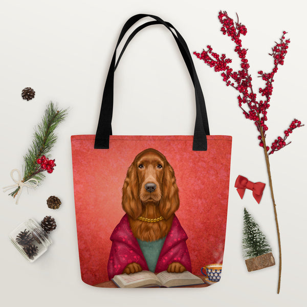 Tote bag "Reading books removes sorrow from the heart" (Irish Setter)