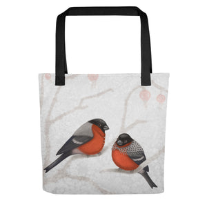 Tote bag "A bush doesn't grow berries in winter" (Eurasian bullfinches)