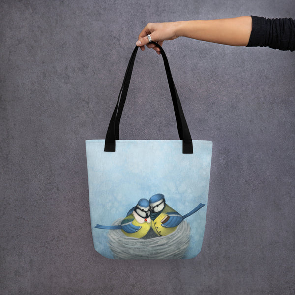 Tote bag "East or West, home is best" (Blue tits)