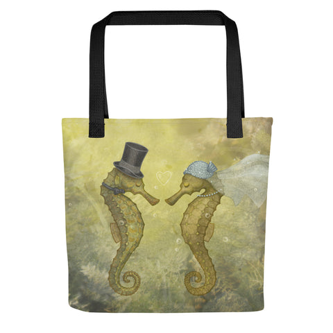 Tote bag "Sea has hundred hearts" (Seahorses)