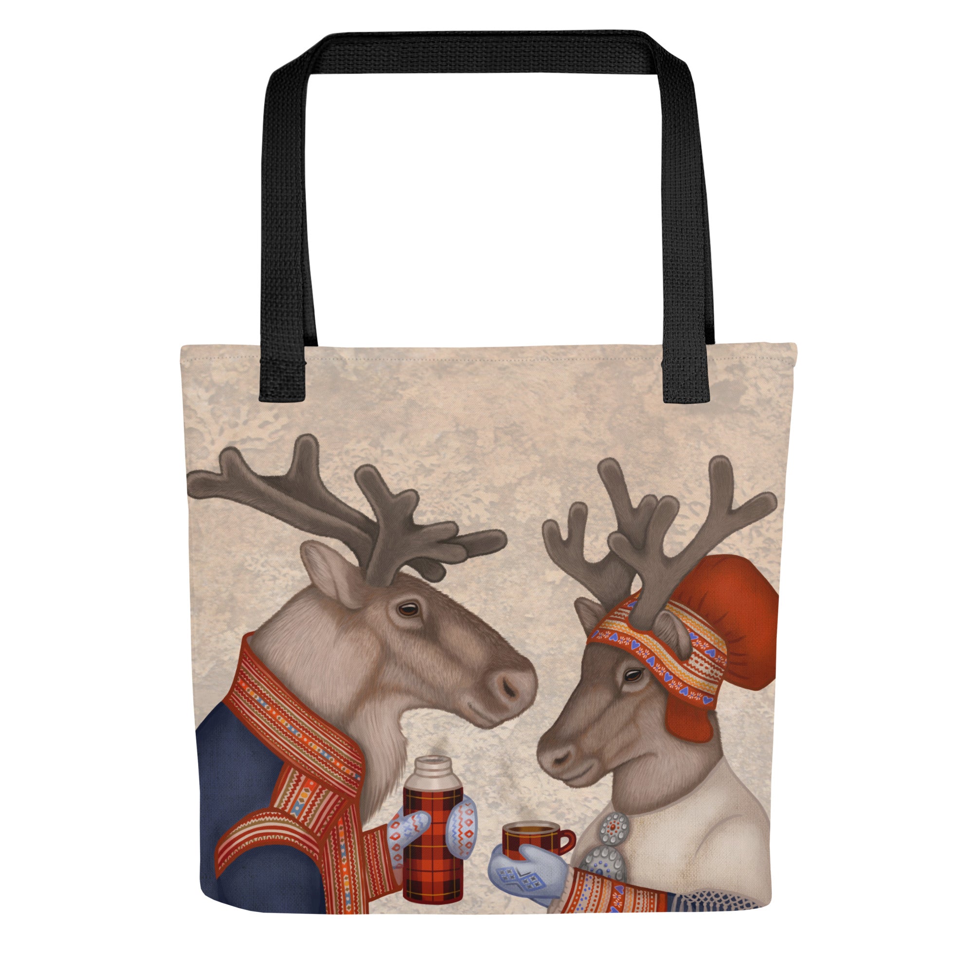 Tote bag "Coffee and love taste best when hot" (Reindeers)