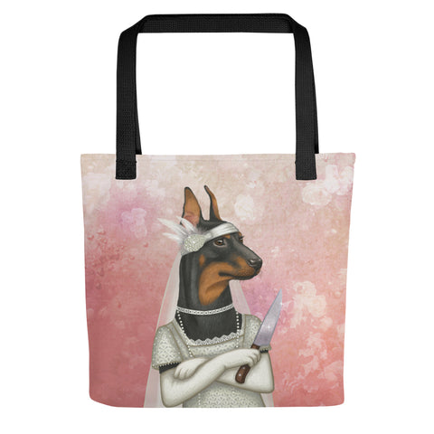 Tote bag "The most dangerous food is a wedding cake" (German Pinscher)
