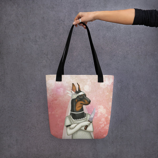 Tote bag "The most dangerous food is a wedding cake" (German Pinscher)