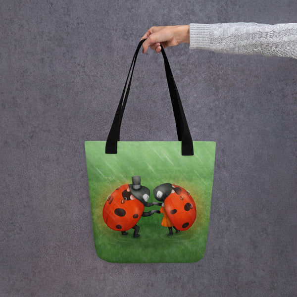 Tote bag "Two lovers in the rain don't need an umbrella" (Ladybugs)