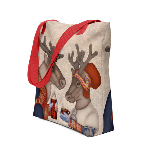 Tote bag "Coffee and love taste best when hot" (Reindeers)