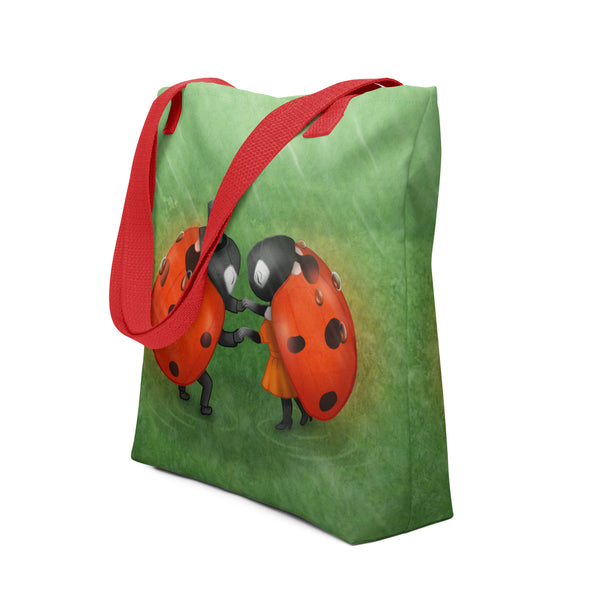 Tote bag "Two lovers in the rain don't need an umbrella" (Ladybugs)