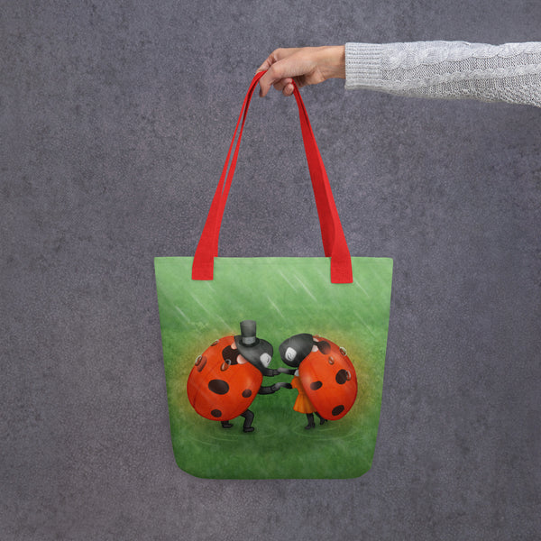 Tote bag "Two lovers in the rain don't need an umbrella" (Ladybugs)