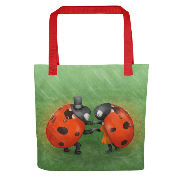 Tote bag "Two lovers in the rain don't need an umbrella" (Ladybugs)