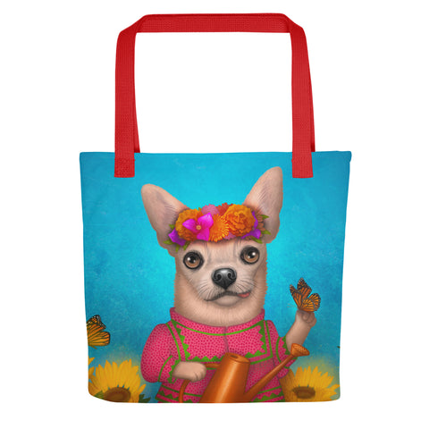Tote bag "Friends are flowers in the garden of life" (Chihuahua)