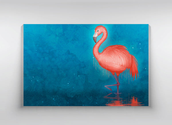 Canvas "Only a fool tests the depth of a river with both feet" (flamingo)