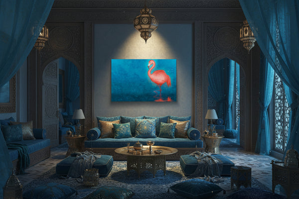 Canvas "Only a fool tests the depth of a river with both feet" (flamingo)