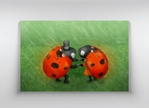 Canvas  "Two lovers in the rain don't need an umbrella" (Ladybugs)