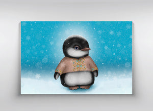 Lõuend "Kui lumi langeb, loodus kuulab" (pingviin)