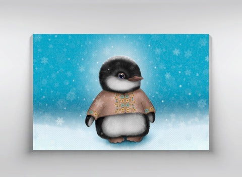Lõuend "Kui lumi langeb, loodus kuulab" (pingviin)