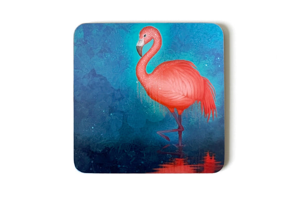 Coaster "Only a fool tests the depth of a river with both feet" (flamingo)
