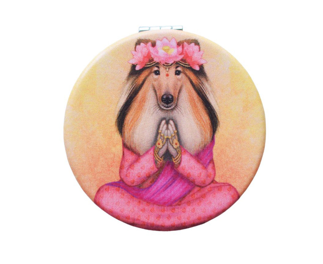 Pocket mirror "What we think, we become" (Rough Collie)