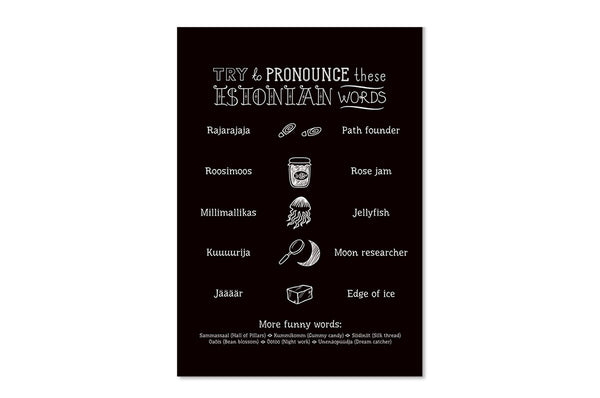 Postkaart "Try to pronounce these Estonian words"