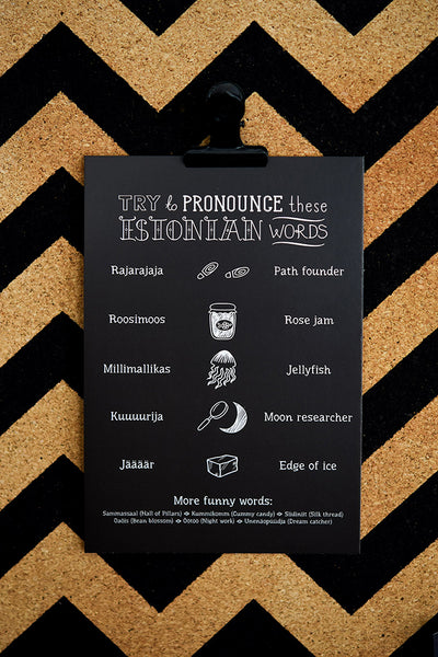 Postkaart "Try to pronounce these Estonian words"