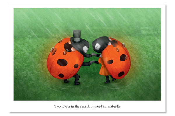Postcard "Two lovers in the rain don't need an umbrella" (Ladybugs)