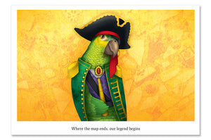 Postcard "Where the map ends, our legend begins" (Parrot)