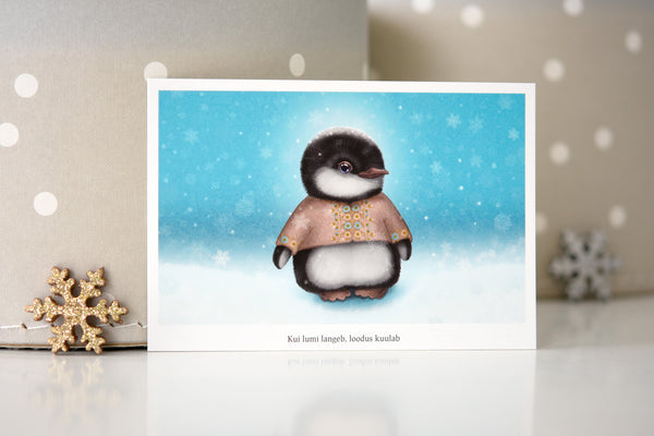 Postcard "When snow falls, nature listens" (Penguin)