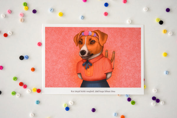Postcard "If you obay all the rules, you`ll miss all the fun" (Jack Russell Terrier)