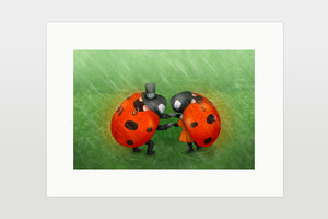 Print  "Two lovers in the rain don't need an umbrella" (Ladybugs)