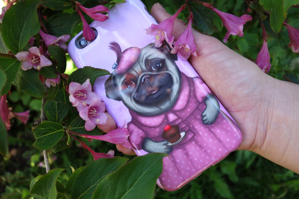 iPhone cover "A full stomach makes a happy heart" (Pug)