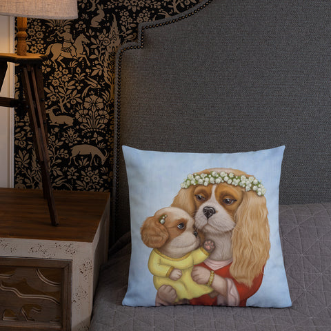 Premium pillow "Time brings everything to those who can wait for it" (Cavalier King Charles Spaniels)