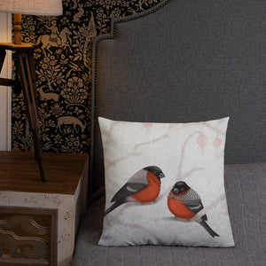 Premium pillow "A bush doesn't grow berries in winter" (Eurasian bullfinches)